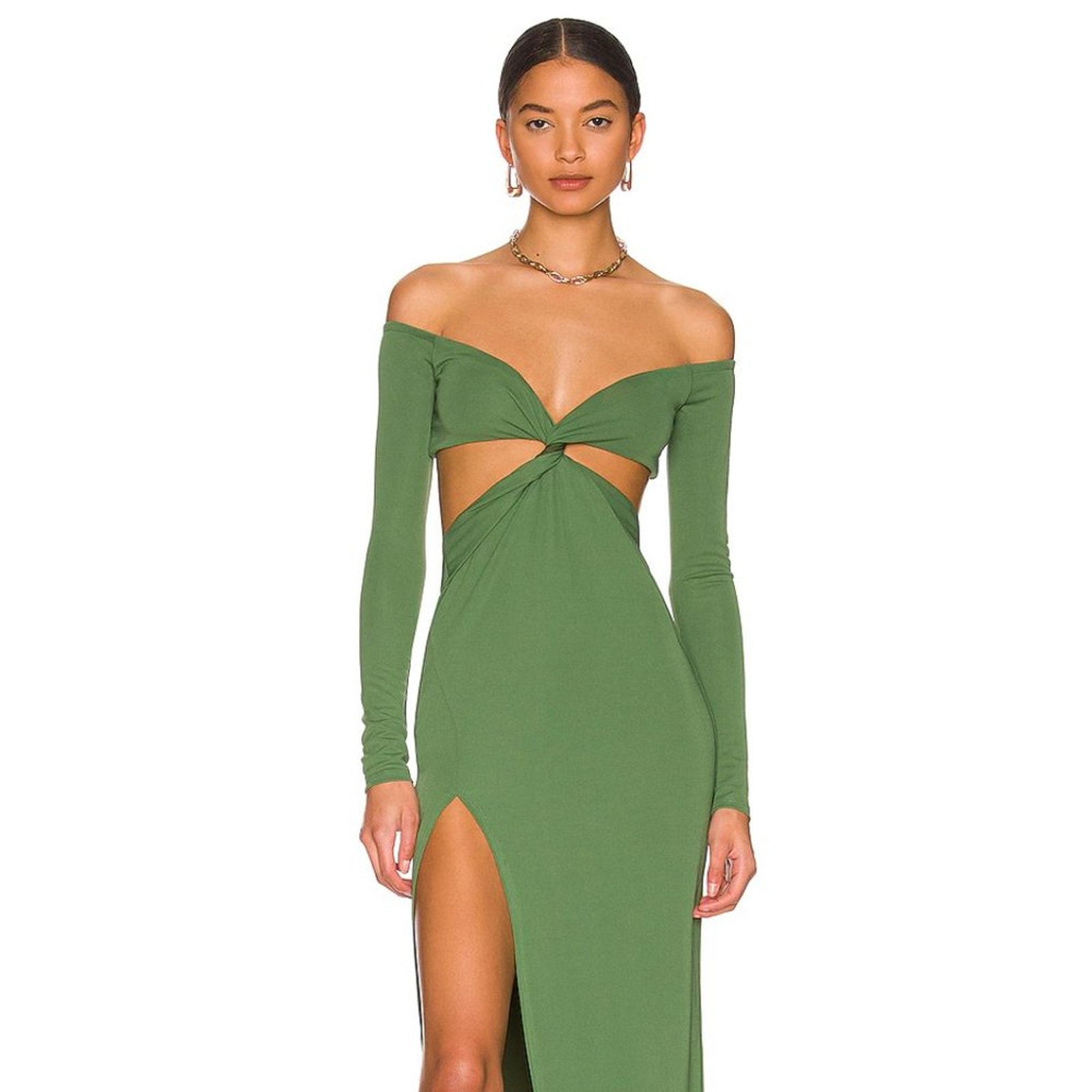 Revolve Camila Coelho Maeve Midi Dress In Basil Green Sexy Cut Out Size L Nwt